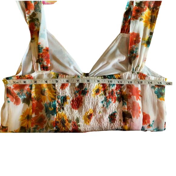 cotonel womens floral tropical midi dress cream orange sleeveless - Picture 10 of 12